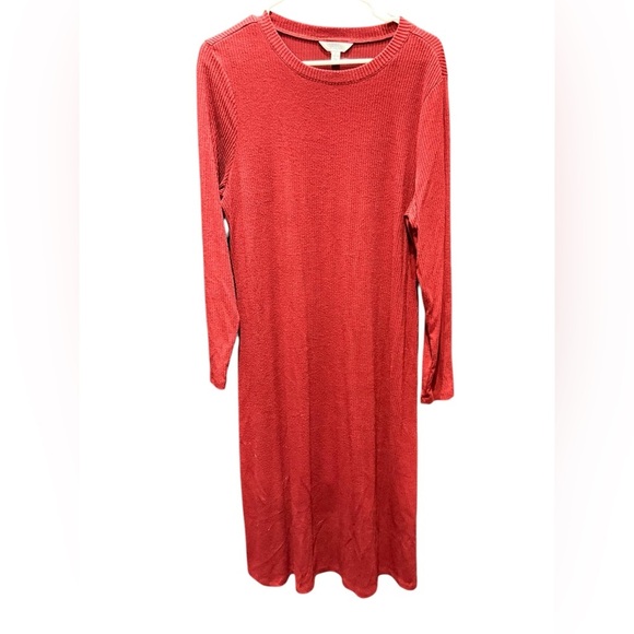 Elegant Red Knit Dress LARGE length 47in pit to pit 20in - Picture 1 of 3
